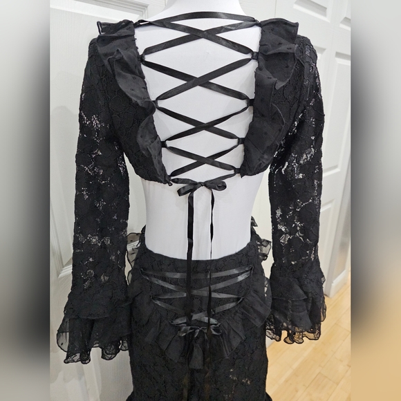 ~SOLD~ Dolls Kill Current Mood Witchy The Rumors Black Lace Cut Out Maxi Dress S - Picture 13 of 14